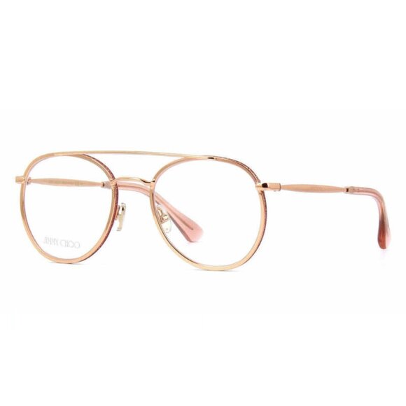 NEW JIMMY CHOO ROUND GOLD PINK CLEAR EYEGLASSES WOMEN JC230 0EYR 00 EYEWEAR - Picture 1 of 3